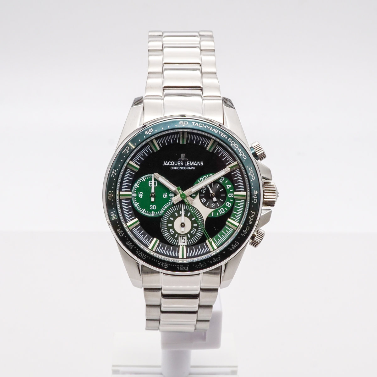 Herrenuhr, Jacques Lemans, Chronograph, grünes Blatt  