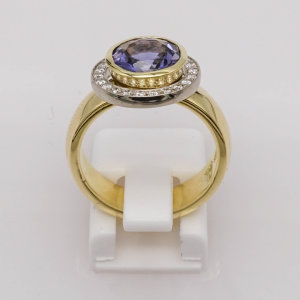 Ring, 585/°°°Gelb-Weißgold, Iolith, Brillanten