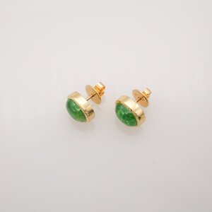 Ohrstecker mit Tsavorit Cabochon, 750/Gelbgold