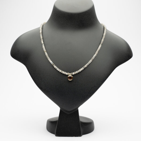 Kette Zirkon mit Anhänger Citrin, 585/Gelbgold