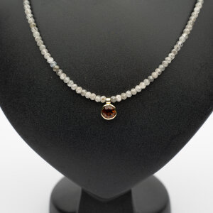 Kette Zirkon mit Anhänger Citrin, 585/Gelbgold