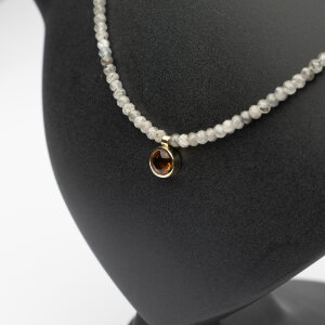 Kette Zirkon mit Anhänger Citrin, 585/Gelbgold
