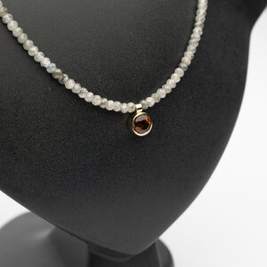 Kette Zirkon mit Anhänger Citrin, 585/Gelbgold