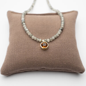 Kette Zirkon mit Anhänger Citrin, 585/Gelbgold