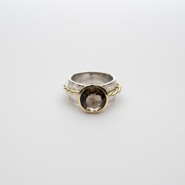 Ring mit Rauchquarz, 925/585