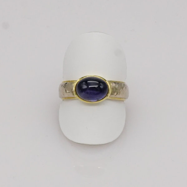Ring, 585/°°°Gelb-Weißgold, Iolith, Einzelstück, Handarbeit