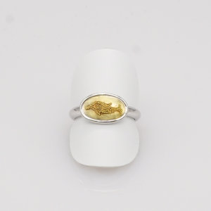 Ring, 585/&deg;&deg;&deg;Wei&szlig;-Gelbgold, Granulation, Einzelst&uuml;ck, Handarbeit