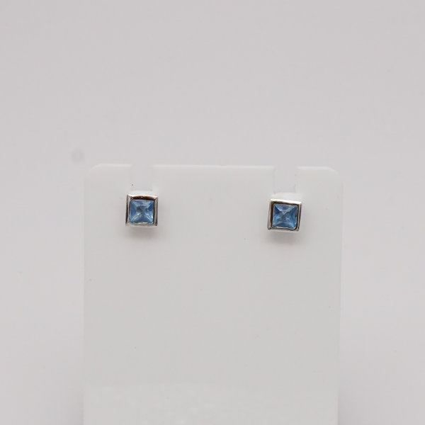 Ohrstecker, Silber, blaue quadratische  Zirkonias