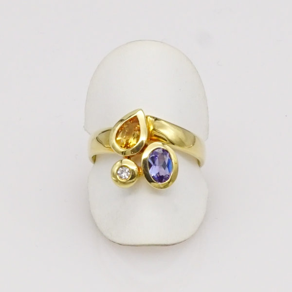 Ring, 585/&deg;&deg;&deg;Wei&szlig;gold, Citrin, Tansanit, Brillant